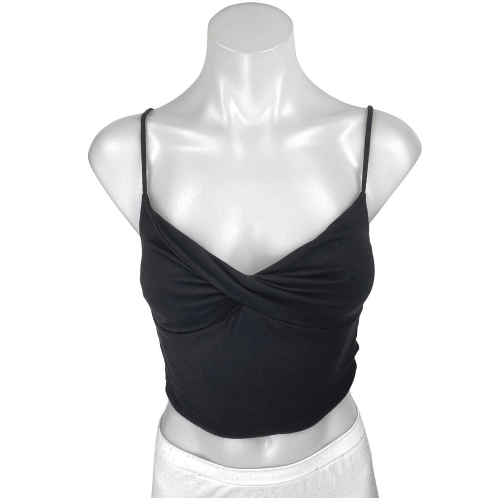 Aritzia Wilfred Black Sleeveless Cami Camisole Twist Front Crop Tank Top Size S